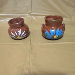 Set of two Mexican Floral Mini pottery cups planters